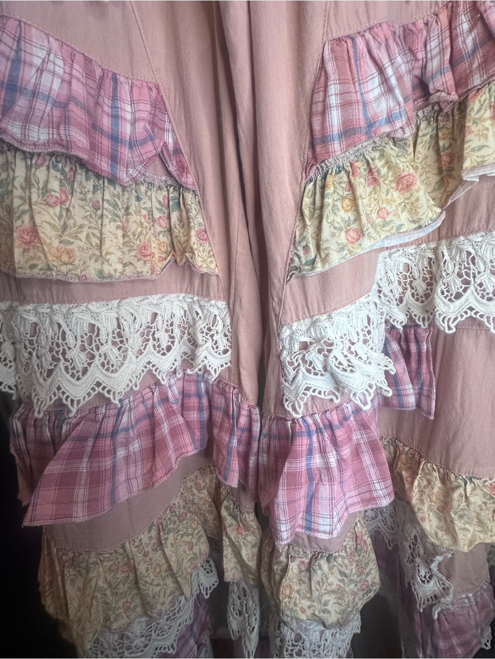 Boho Tiered Ruffle Wide-Leg Pants in Dusty Rose - Picture 9 of 10